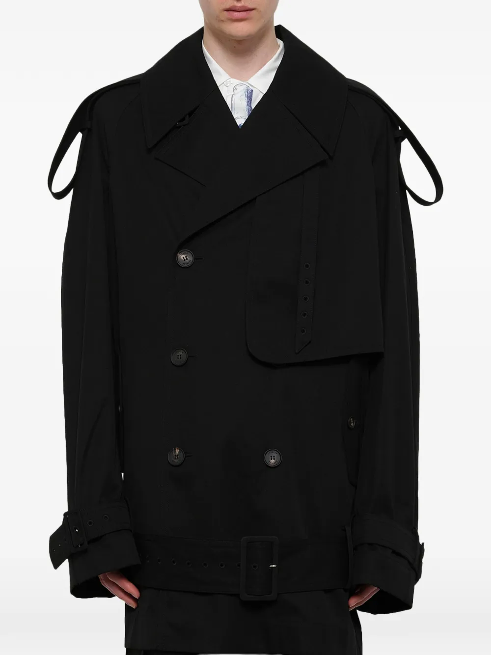 EGONlab. Trenchcoat met dubbele rij knopen Zwart