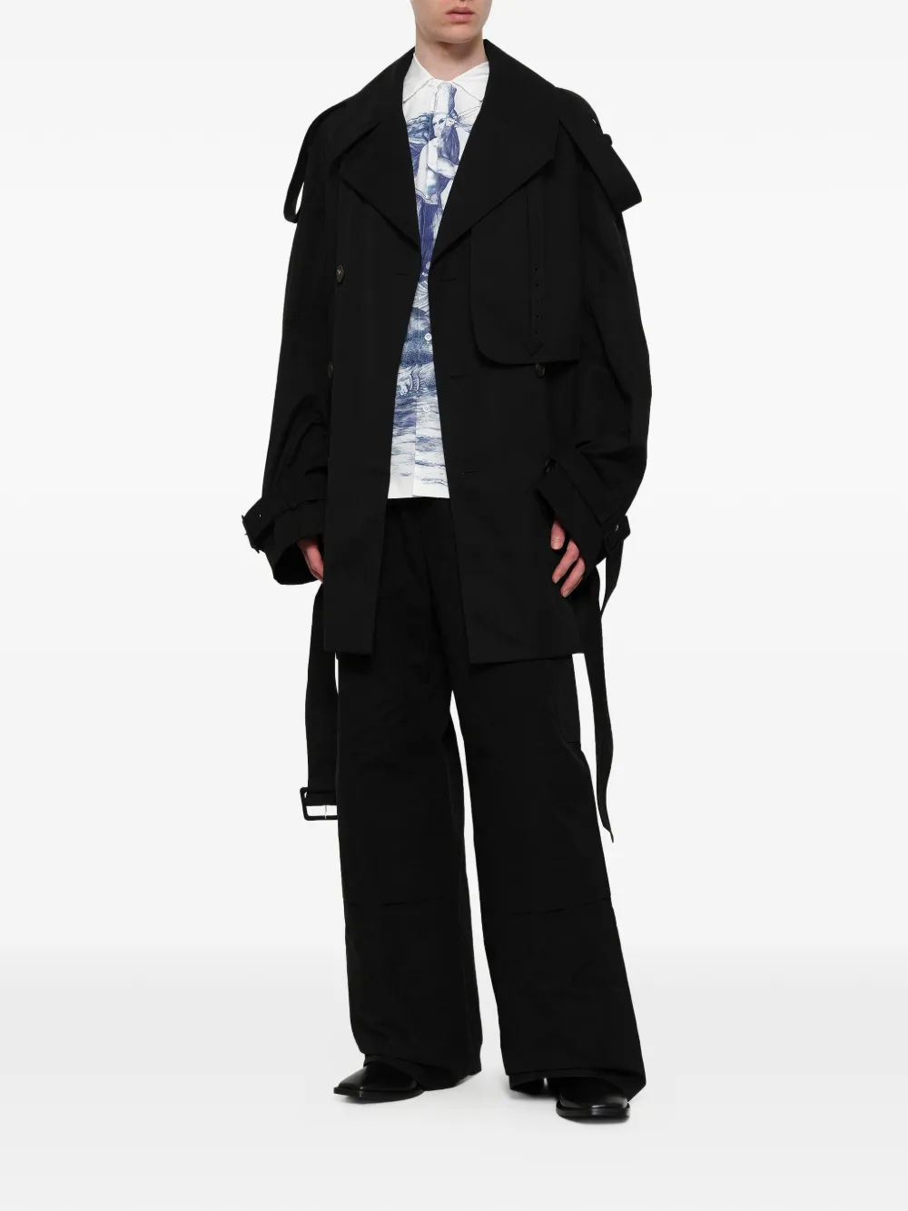 EGONlab. Trenchcoat met dubbele rij knopen Zwart