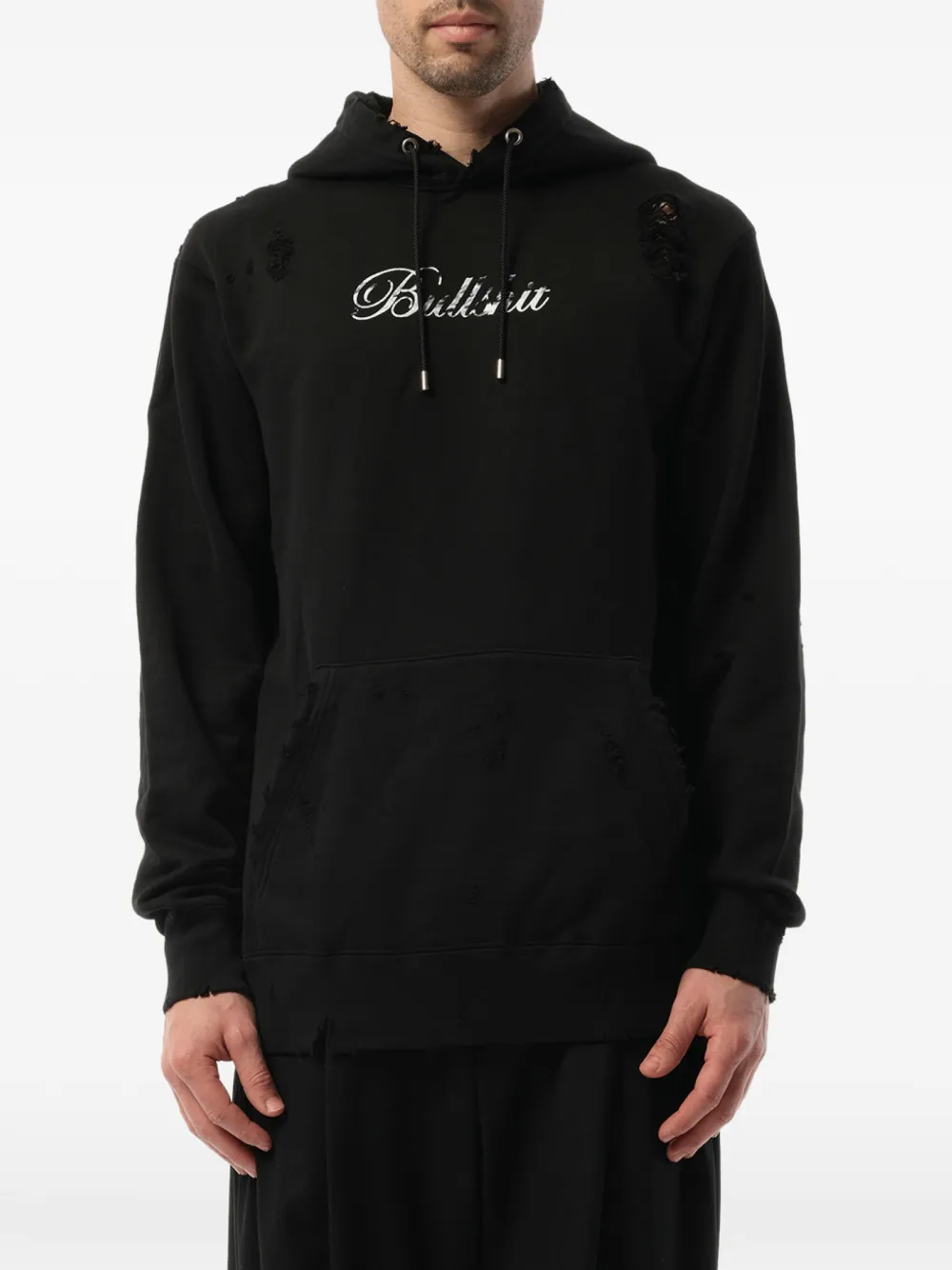 Mastermind Japan distressed logo-print hoodie - Black