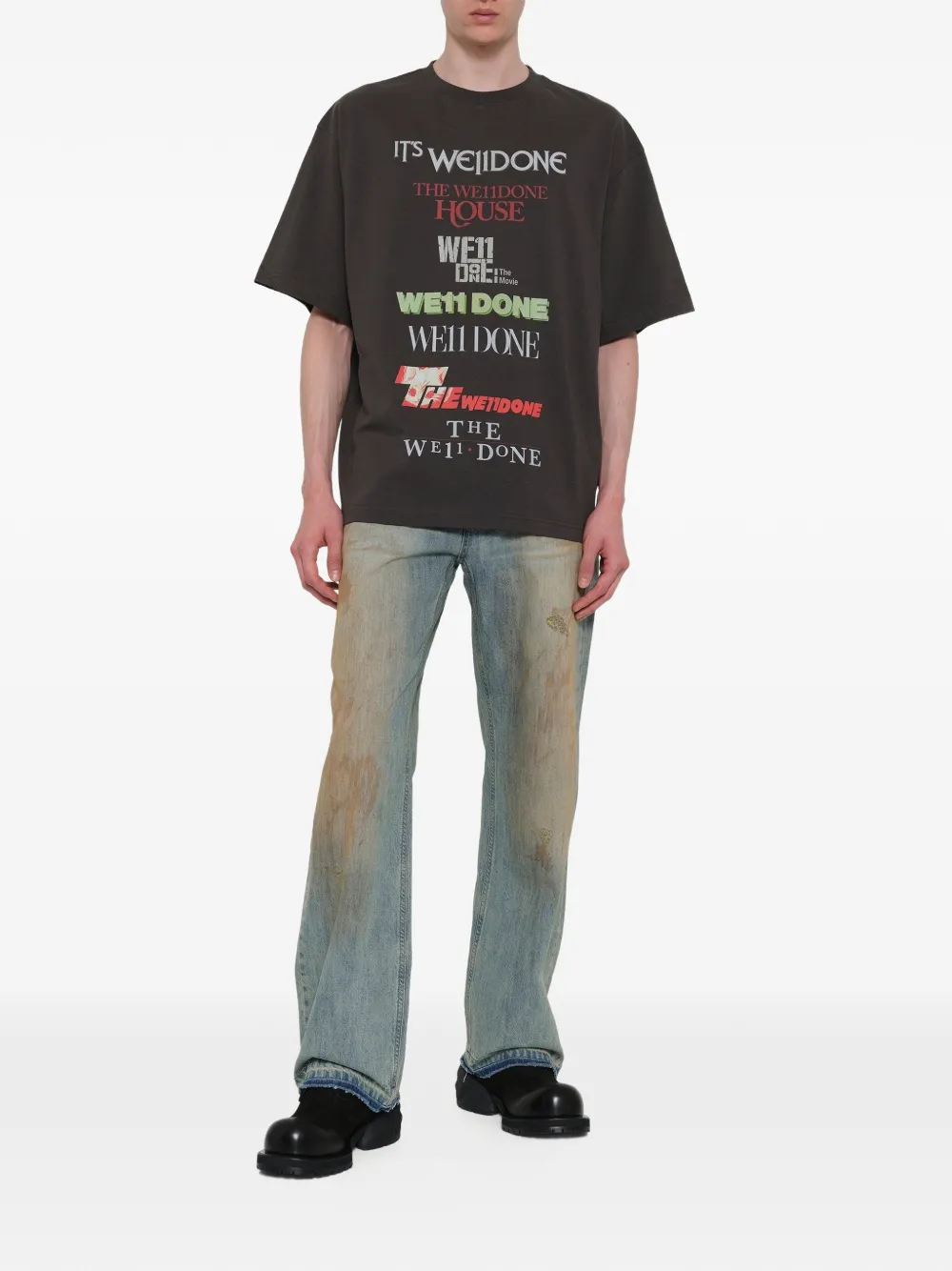 We11done T-shirt met logo Grijs