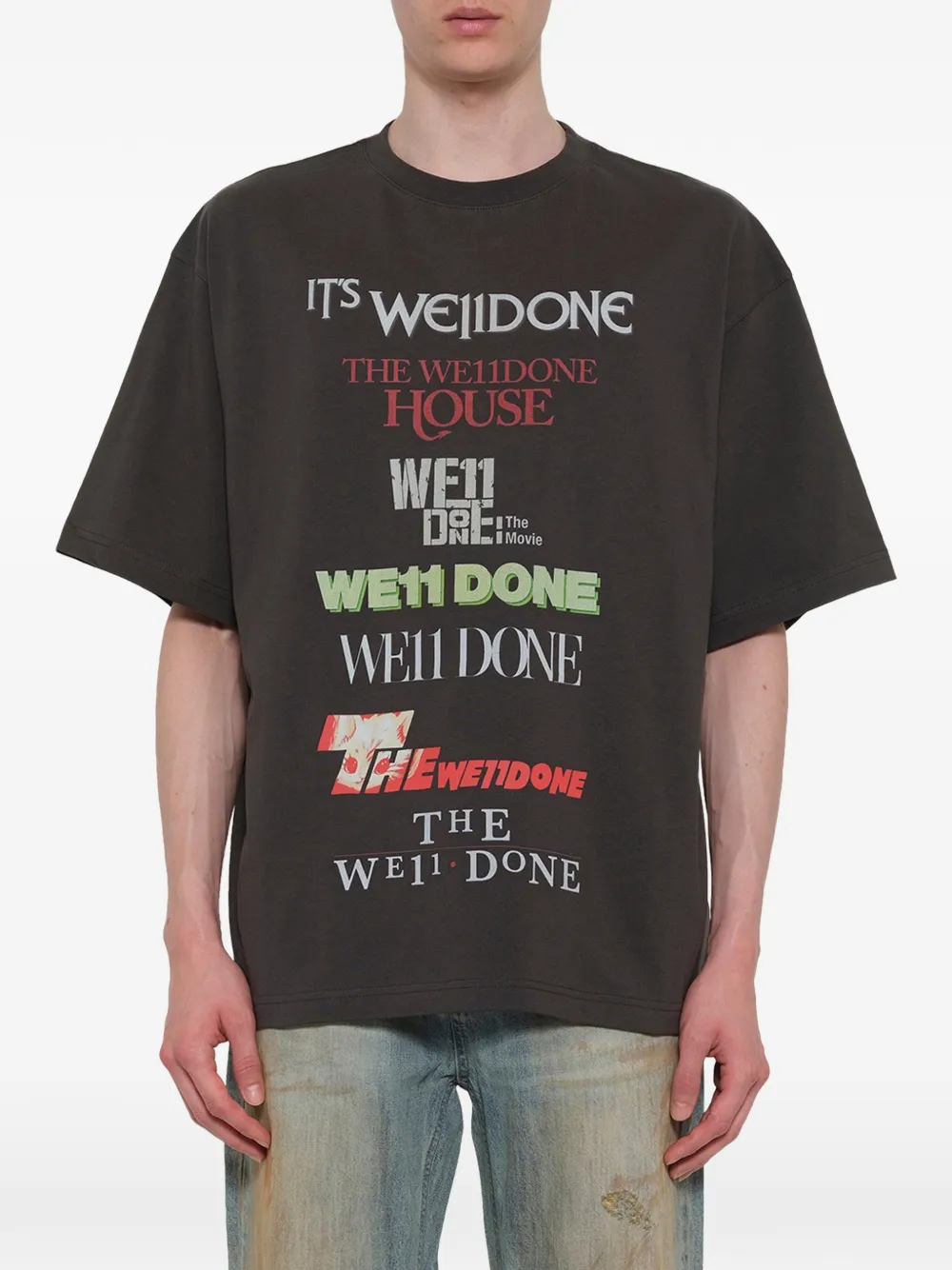 We11done T-shirt met logo Grijs