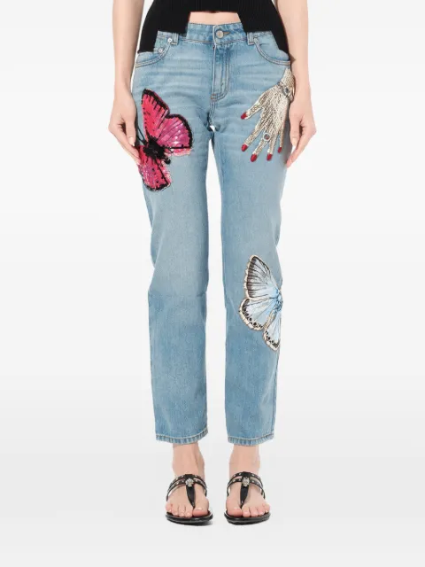 Alexander McQueen sequin-embellished butterfly-print jeans