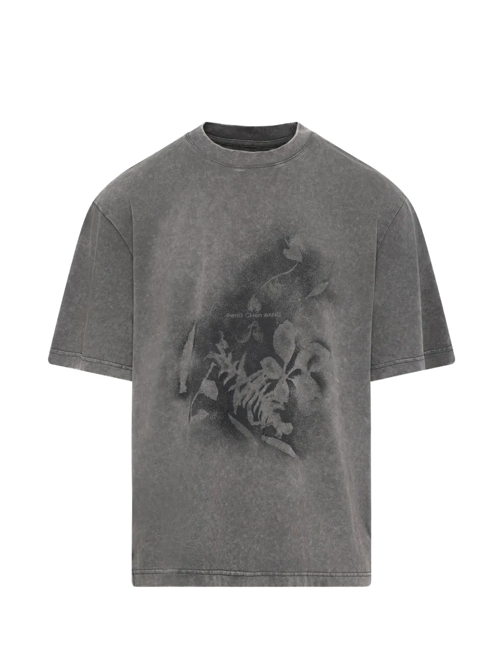 Feng Chen Wang spray-painted plant-motif T-shirt - Grigio