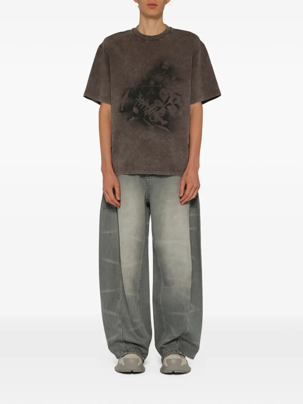 Feng Chen Wang T-shirt met verfspray en plantenpatroon Grijs