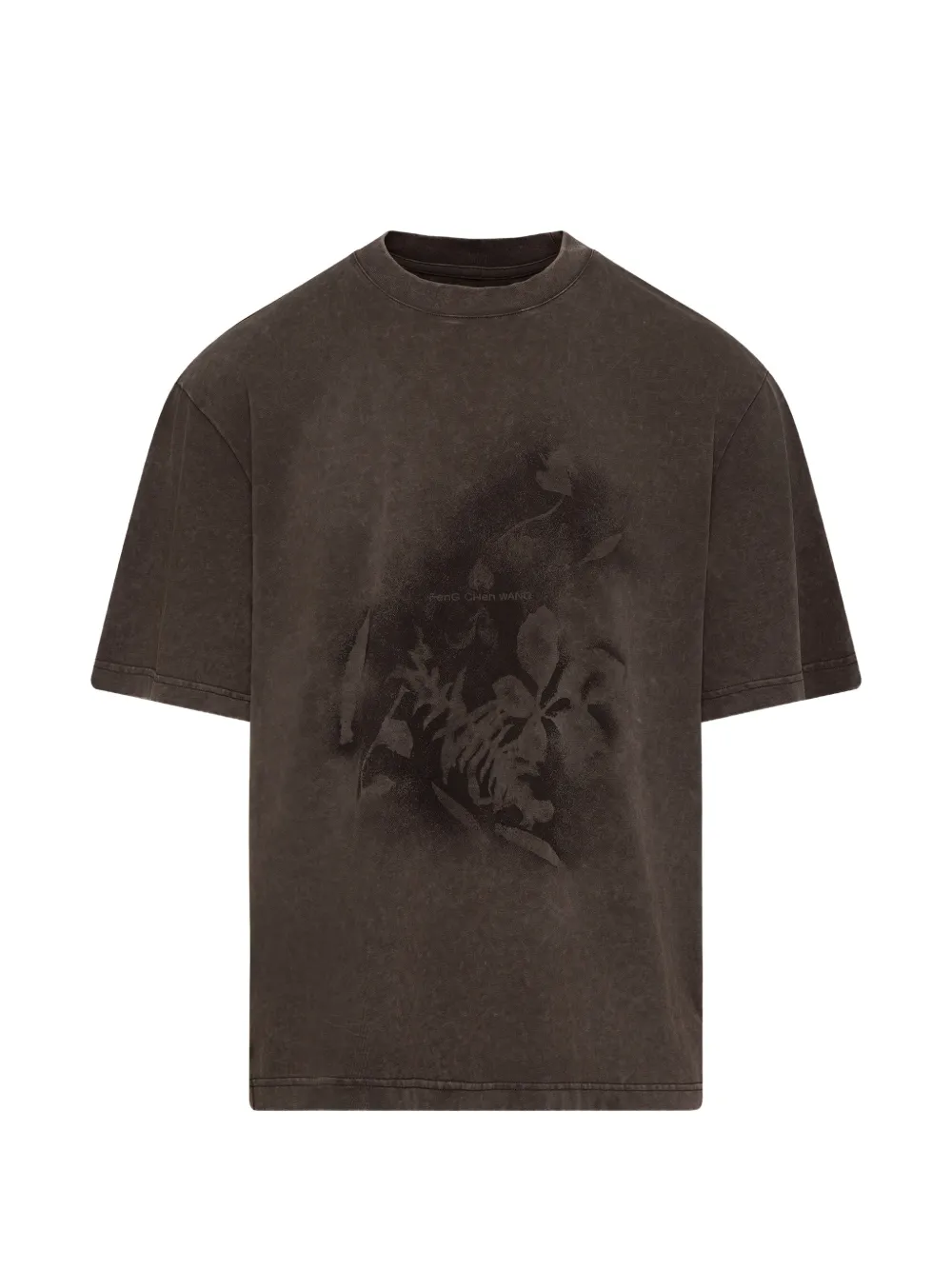 Feng Chen Wang spray-painted plant-motif T-shirt - Grigio
