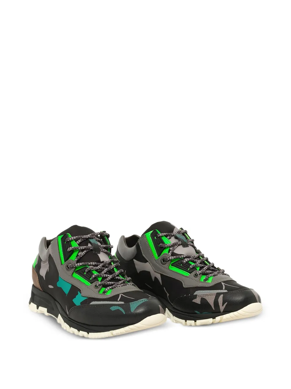 Lanvin floral-print leather-trim sneakers Zwart