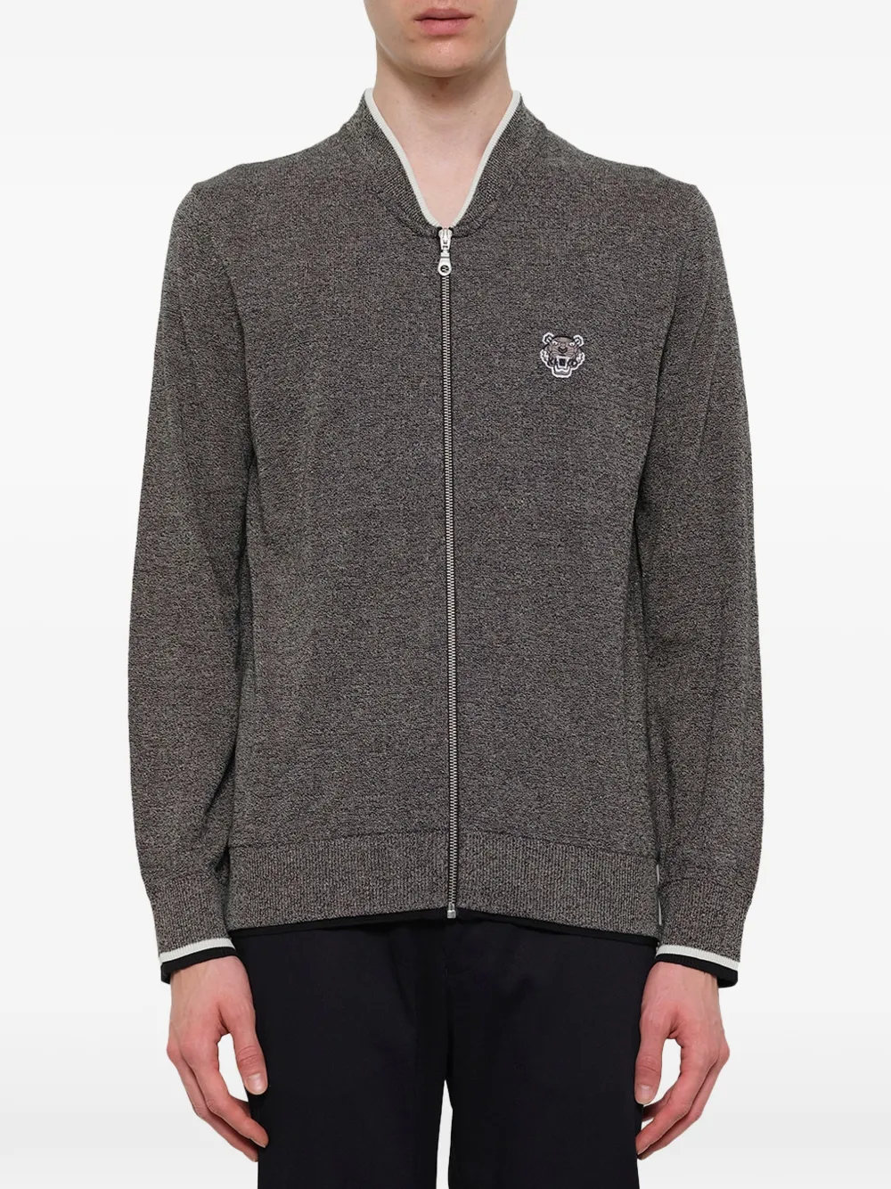 Kenzo tiger-patch zip-up cardigan - Grey