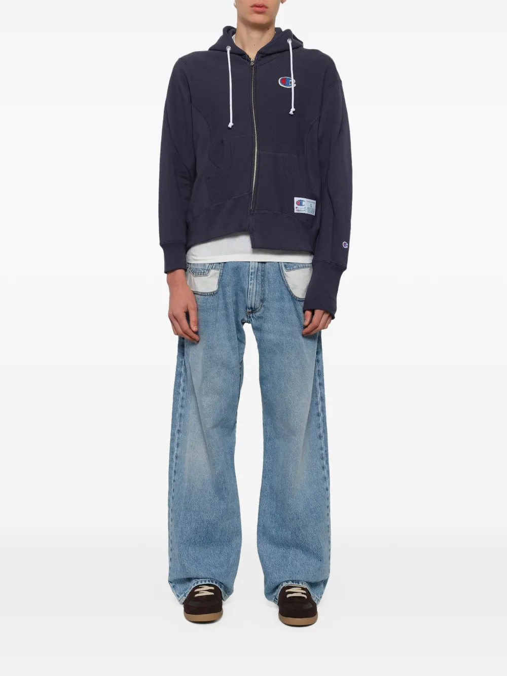 Undercover x Champion Asymmetric zip-up Hoodie | Blue | FARFETCH JO