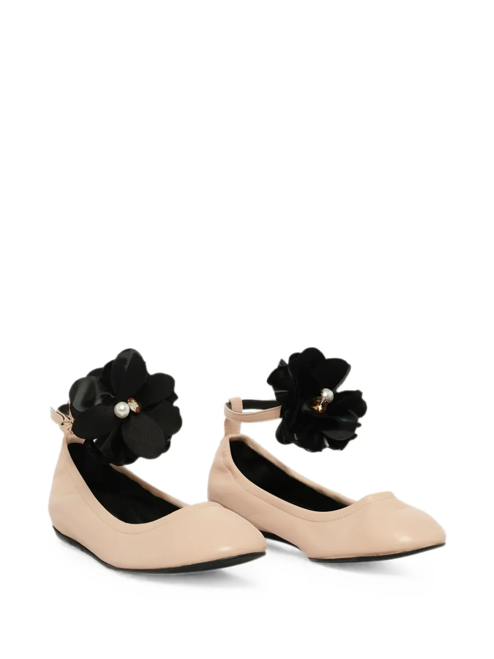 Lanvin flower-embellished ankle-strap ballet flats Roze