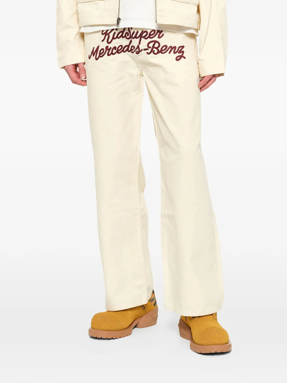 KidSuper x Mercedes-Benz straight broek met borduurwerk Beige