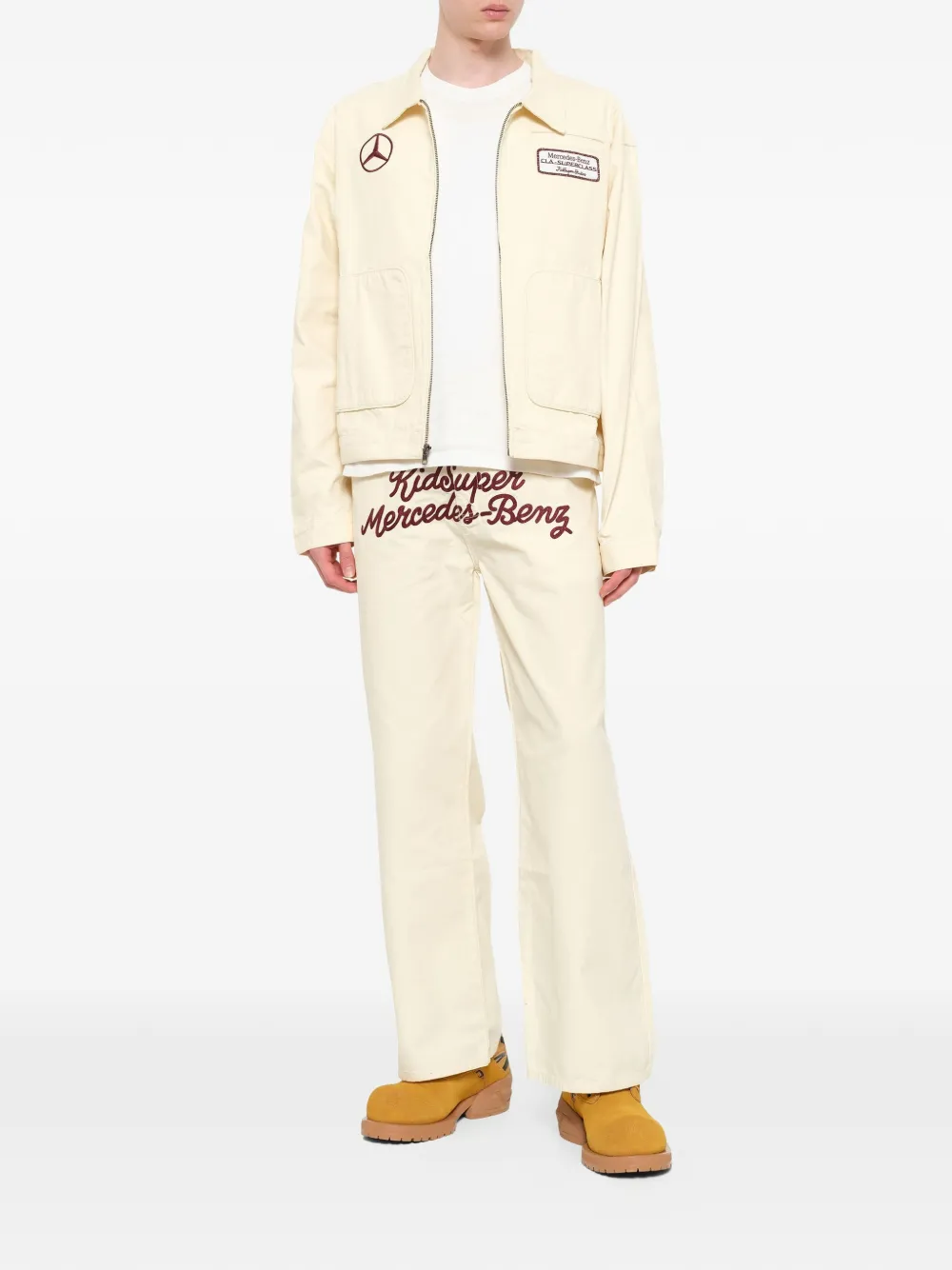 KidSuper x Mercedes-Benz straight broek met borduurwerk Beige