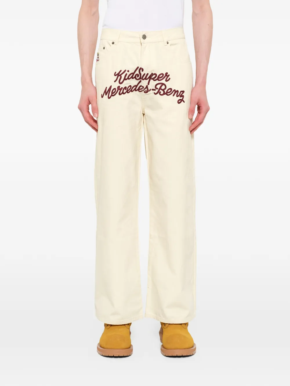 KidSuper x Mercedes-Benz straight broek met borduurwerk Beige