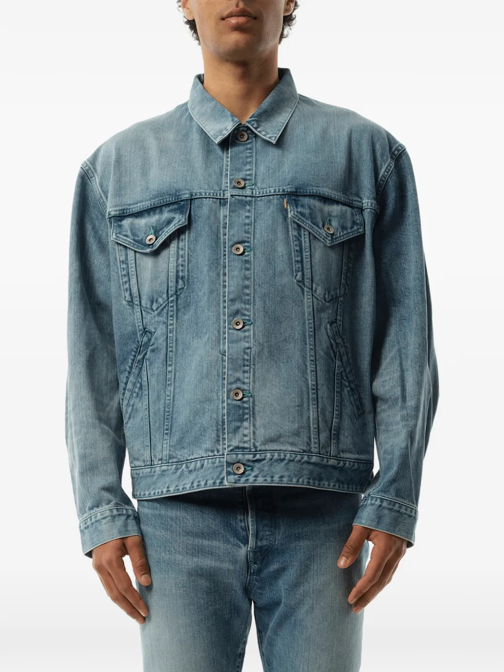 Doublet Care denim jack met klepzak op de borst Blauw