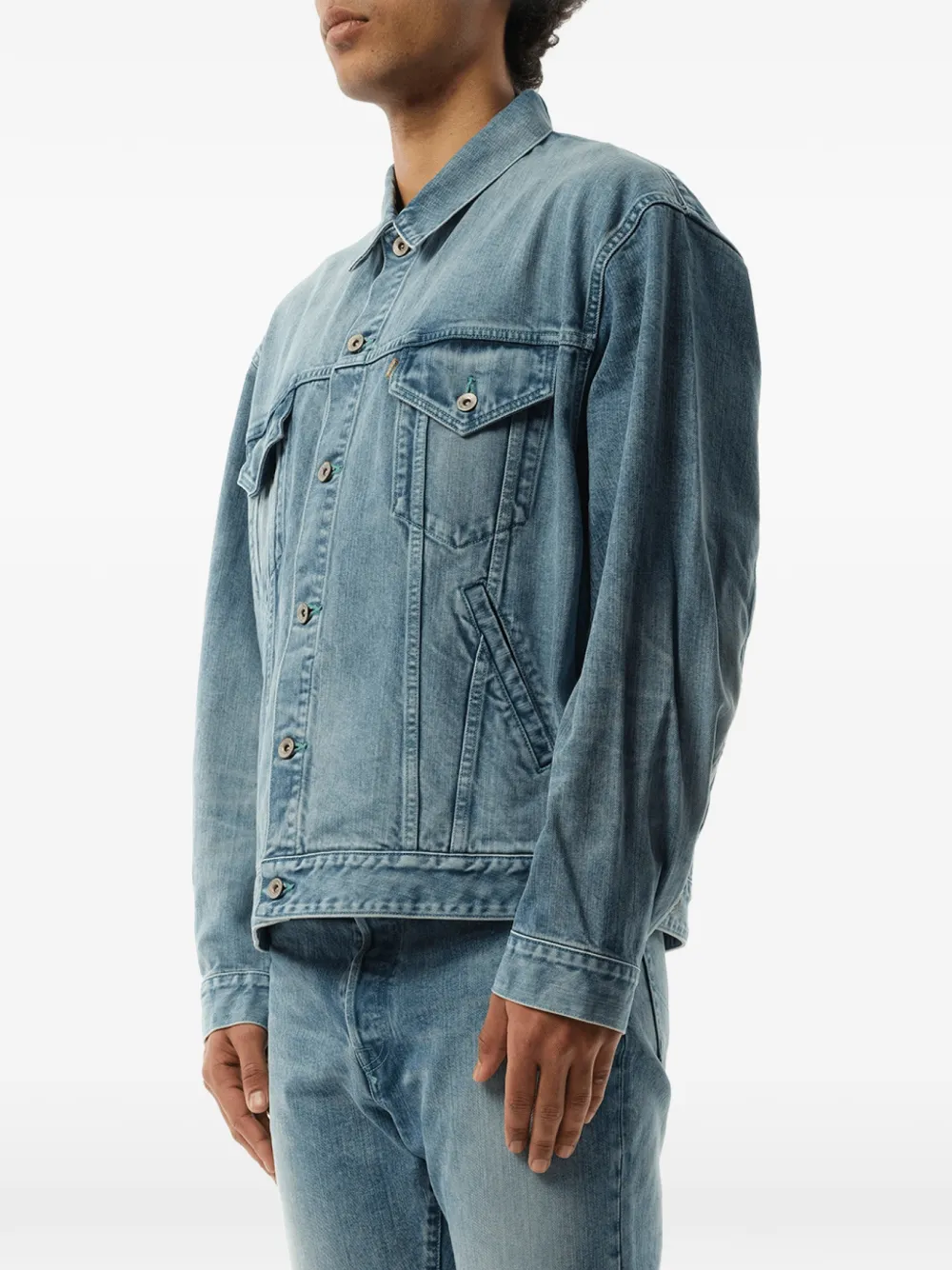 Doublet Care denim jack met klepzak op de borst Blauw