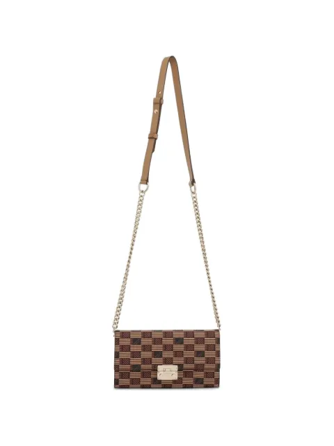 Moreau signature-pattern latch-fastening clutch bag
