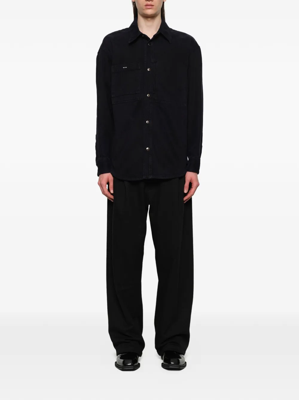 Wooyoungmi Denim overhemd met logodetail Zwart