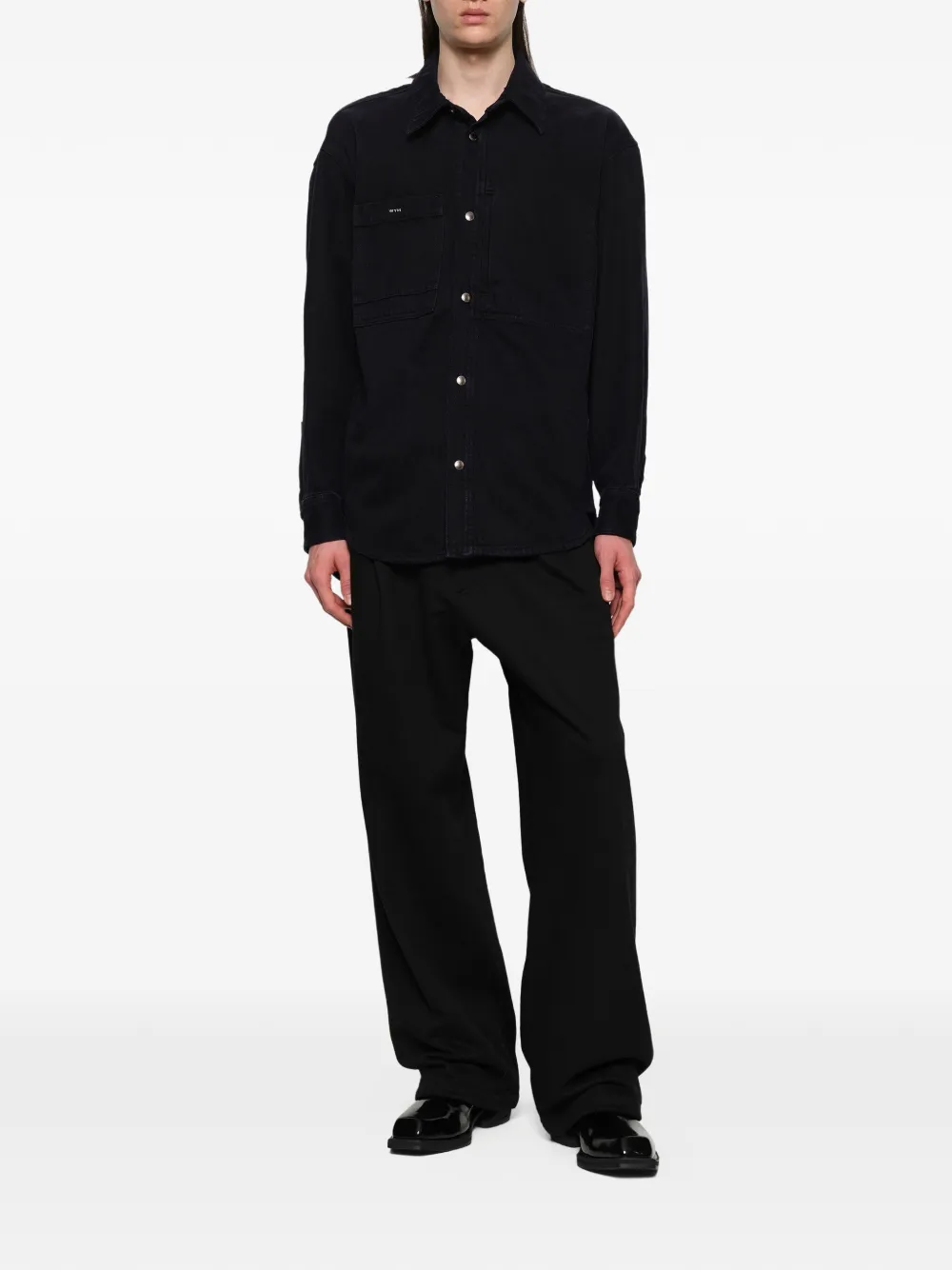 Wooyoungmi Denim overhemd met logodetail Zwart