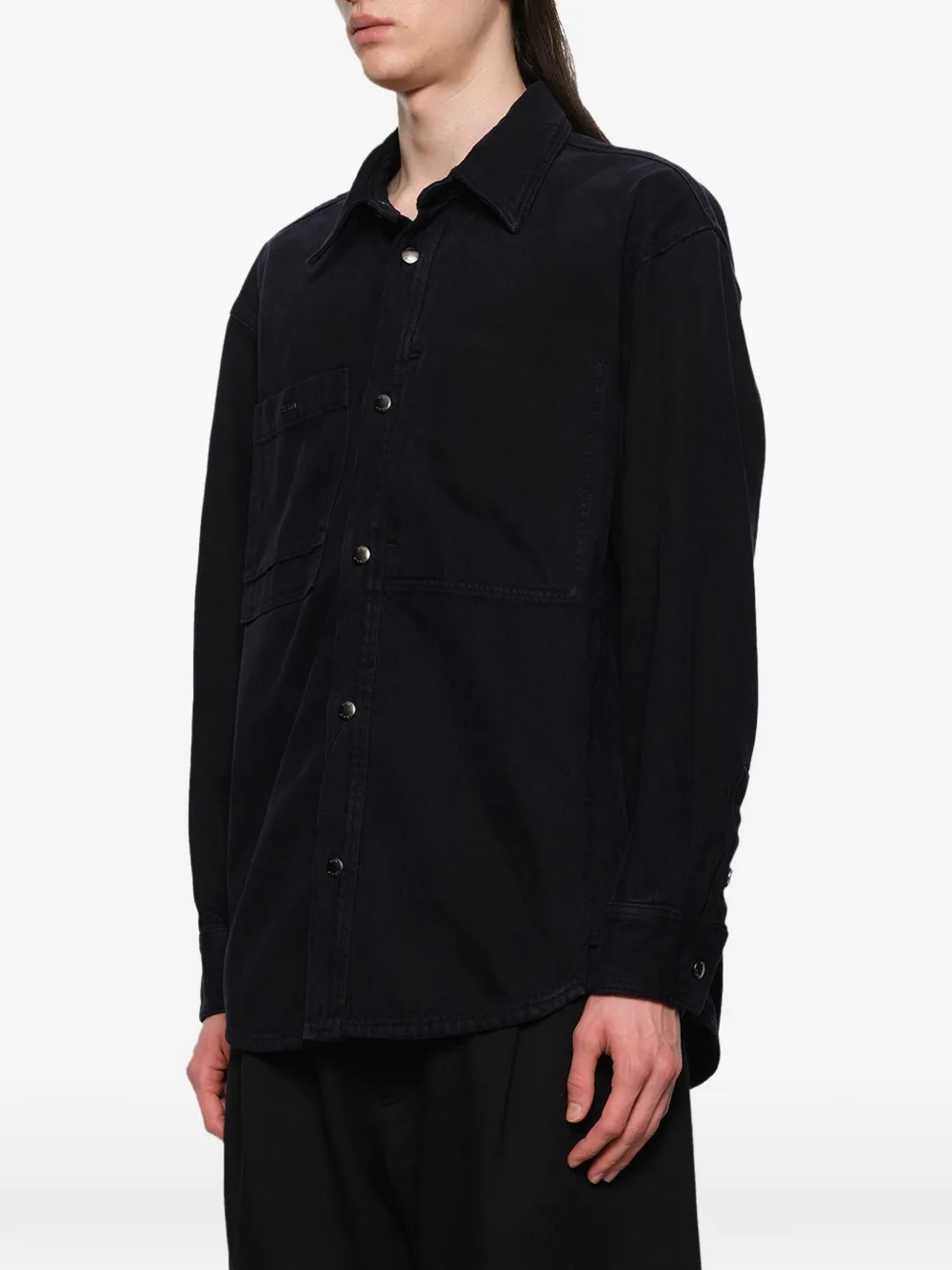 Wooyoungmi Denim overhemd met logodetail Zwart