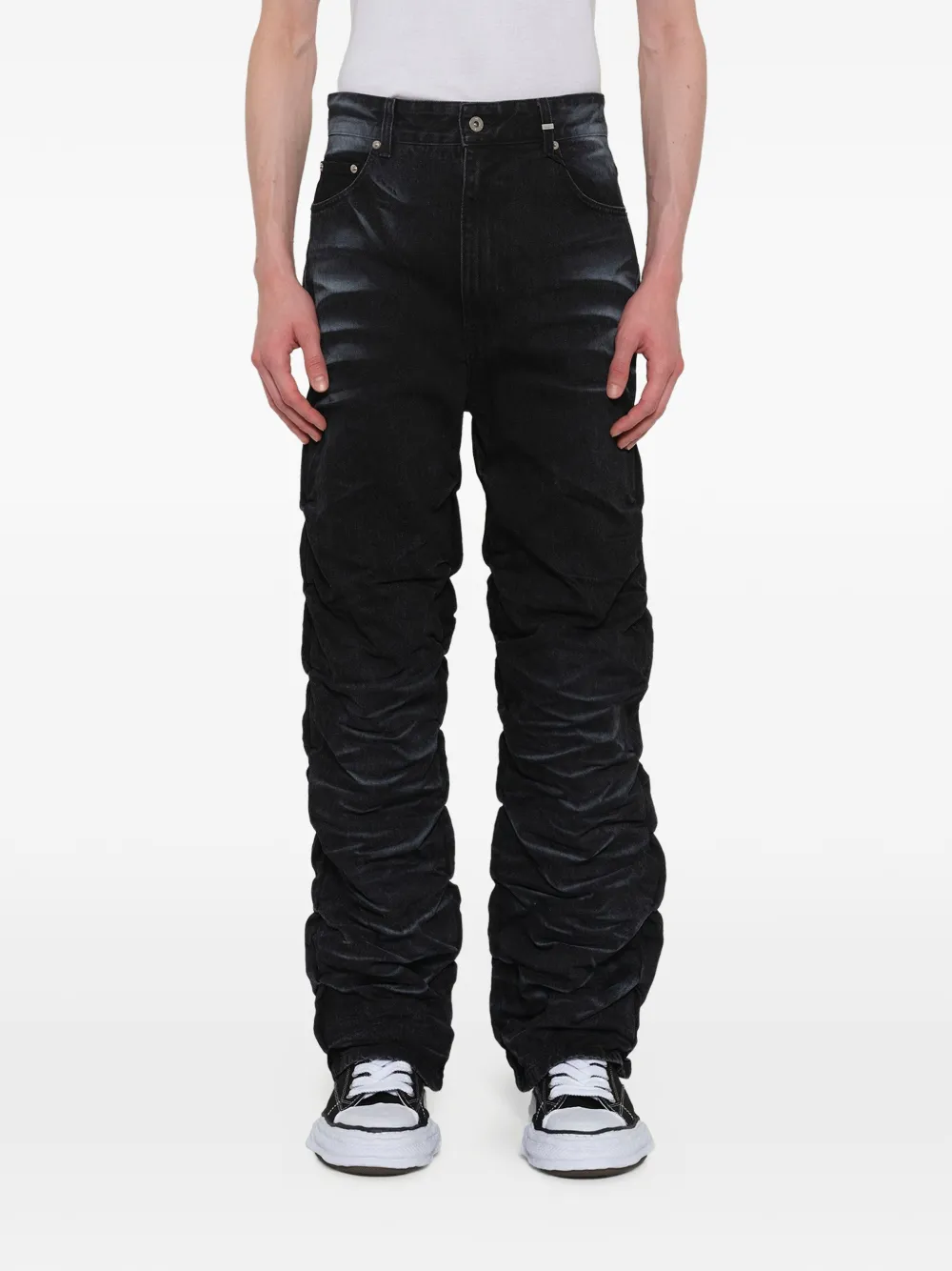 We11done Jeans met riemlussen en zak Zwart