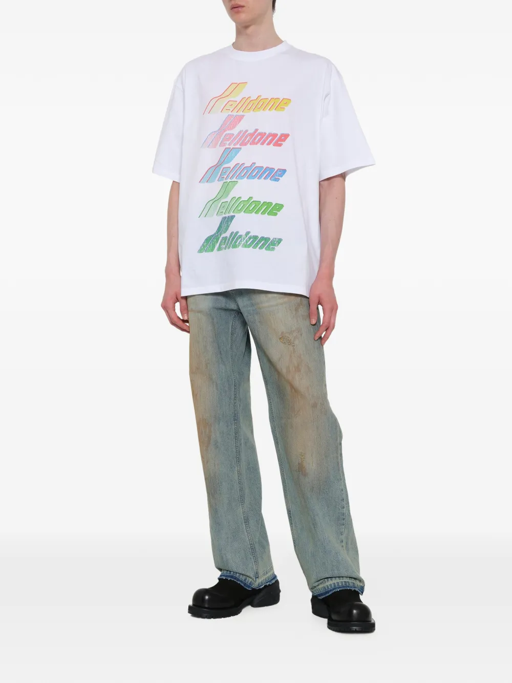 We11done T-shirt met logoprint Wit