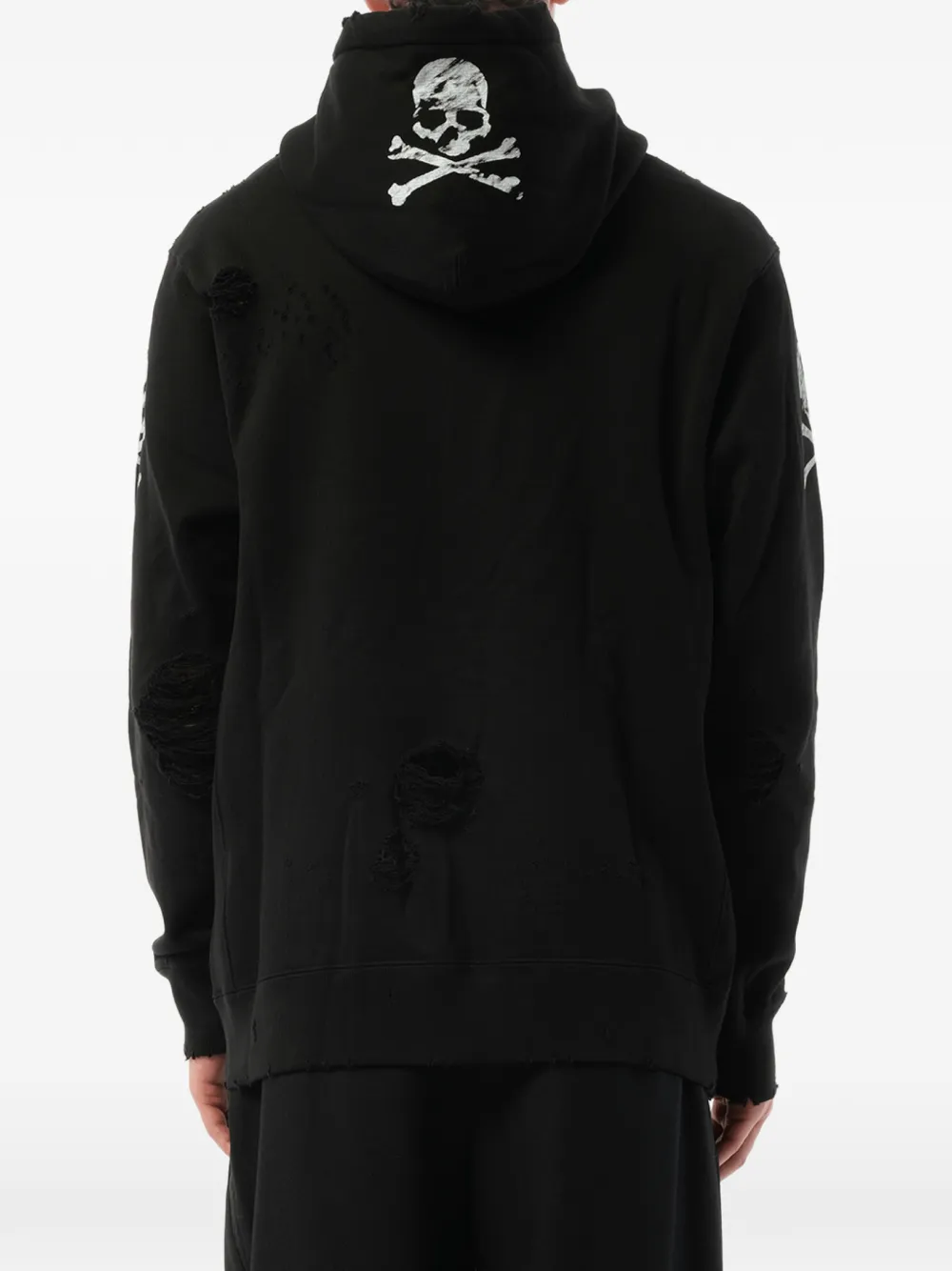 Mastermind Japan Gerafelde hoodie met doodskopprint Zwart