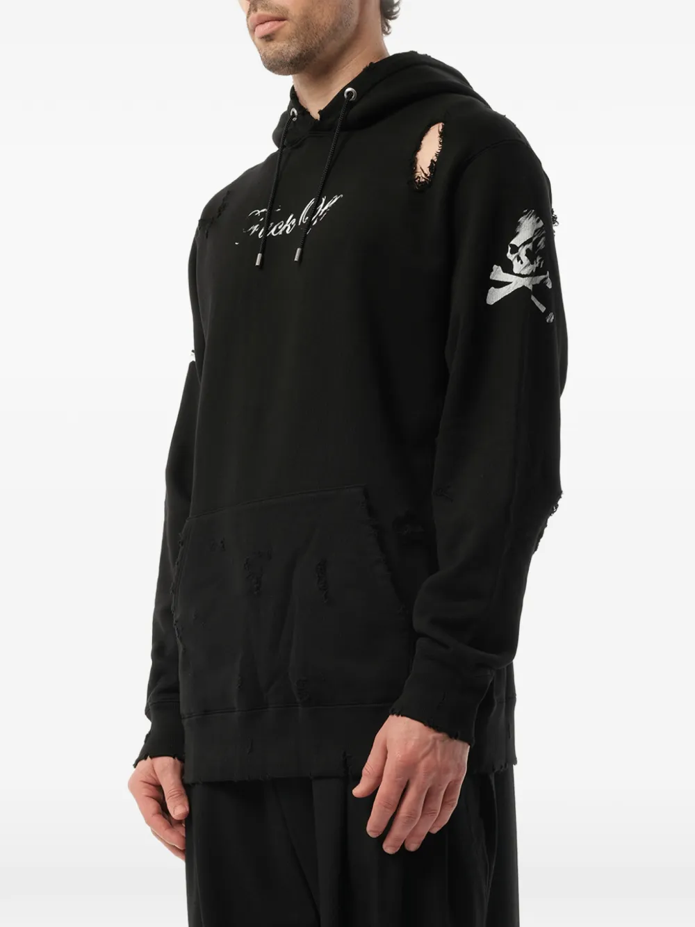 Mastermind Japan Gerafelde hoodie met doodskopprint Zwart