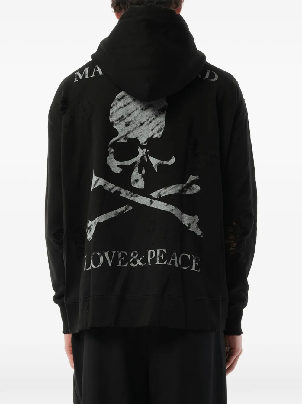 Mastermind Japan Gerafelde hoodie met doodskopprint Zwart