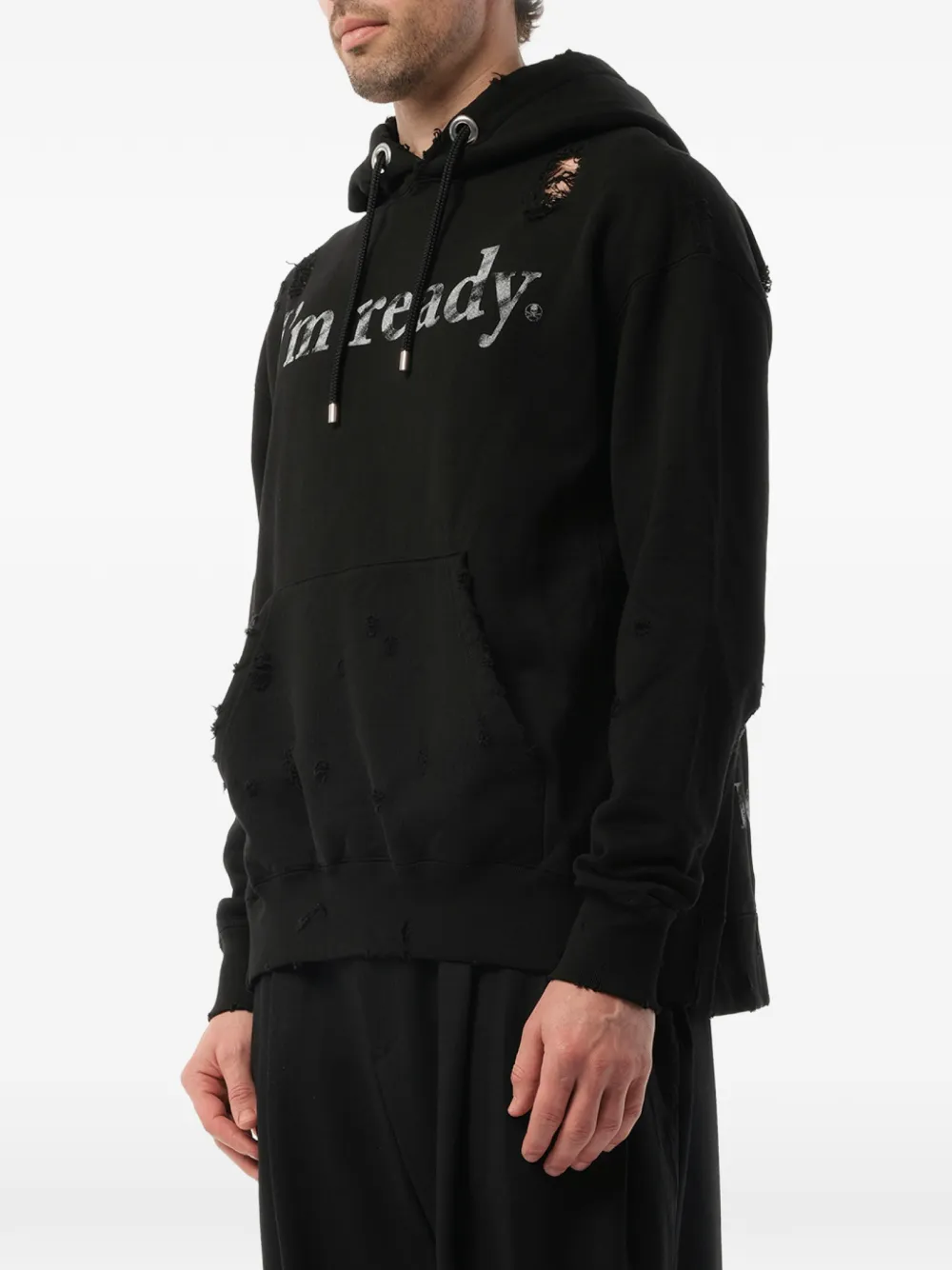 Mastermind Japan Gerafelde hoodie met doodskopprint Zwart
