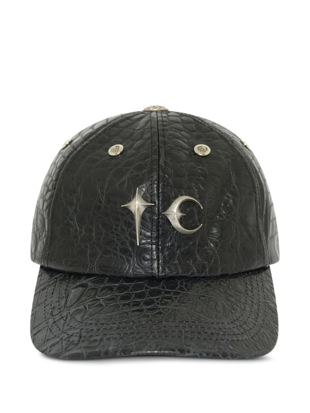 THUG CLUB TC crocodile-effect leather cap - Nero