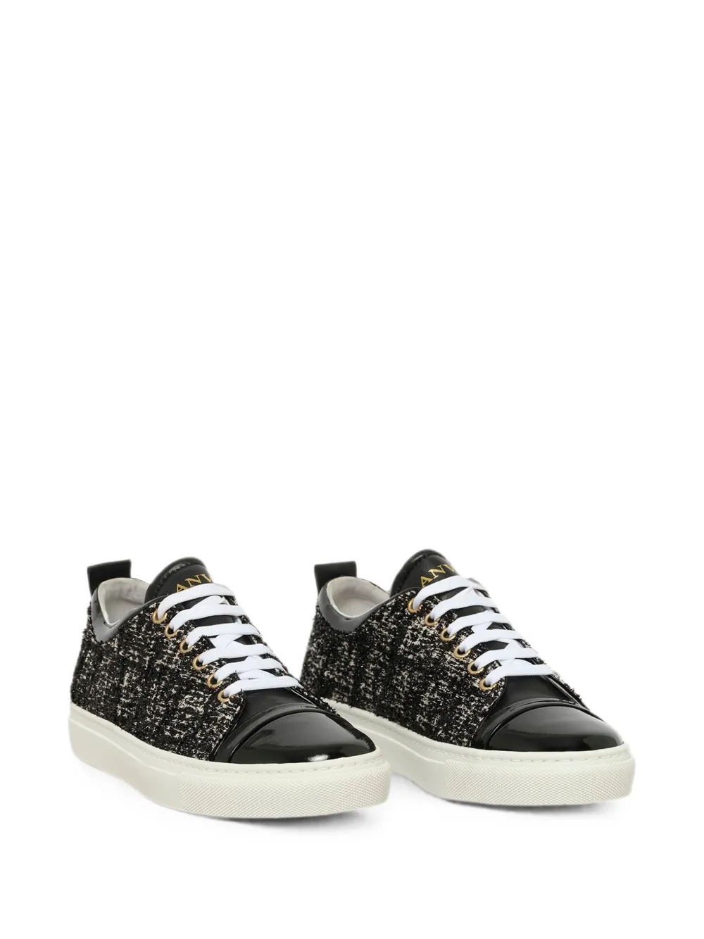Lanvin tweed patent-leather sneakers Zwart