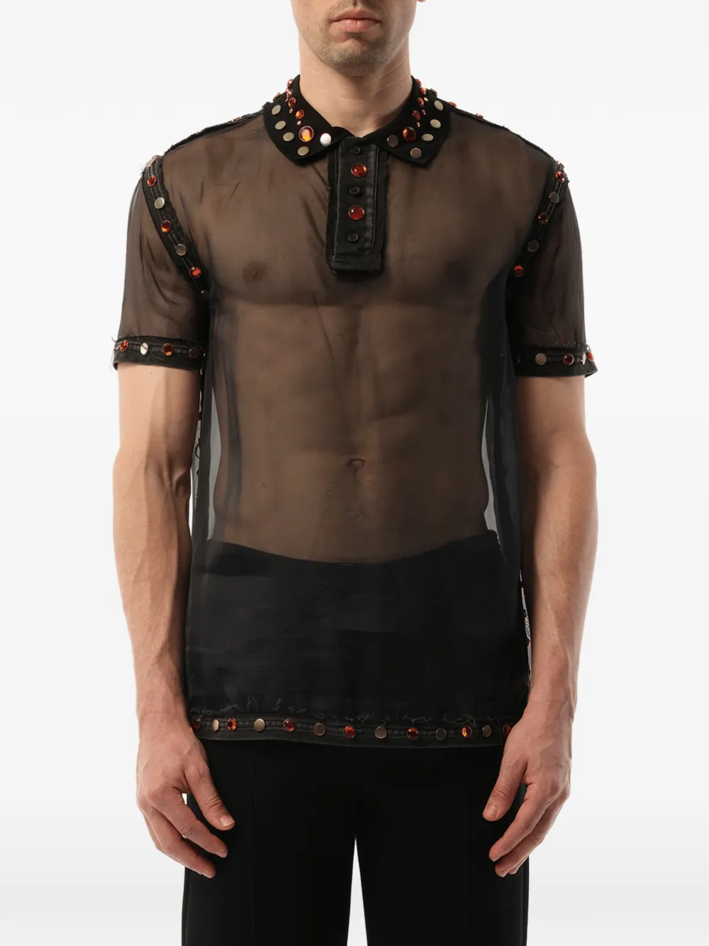 Givenchy embellished sheer polo shirt - Nero