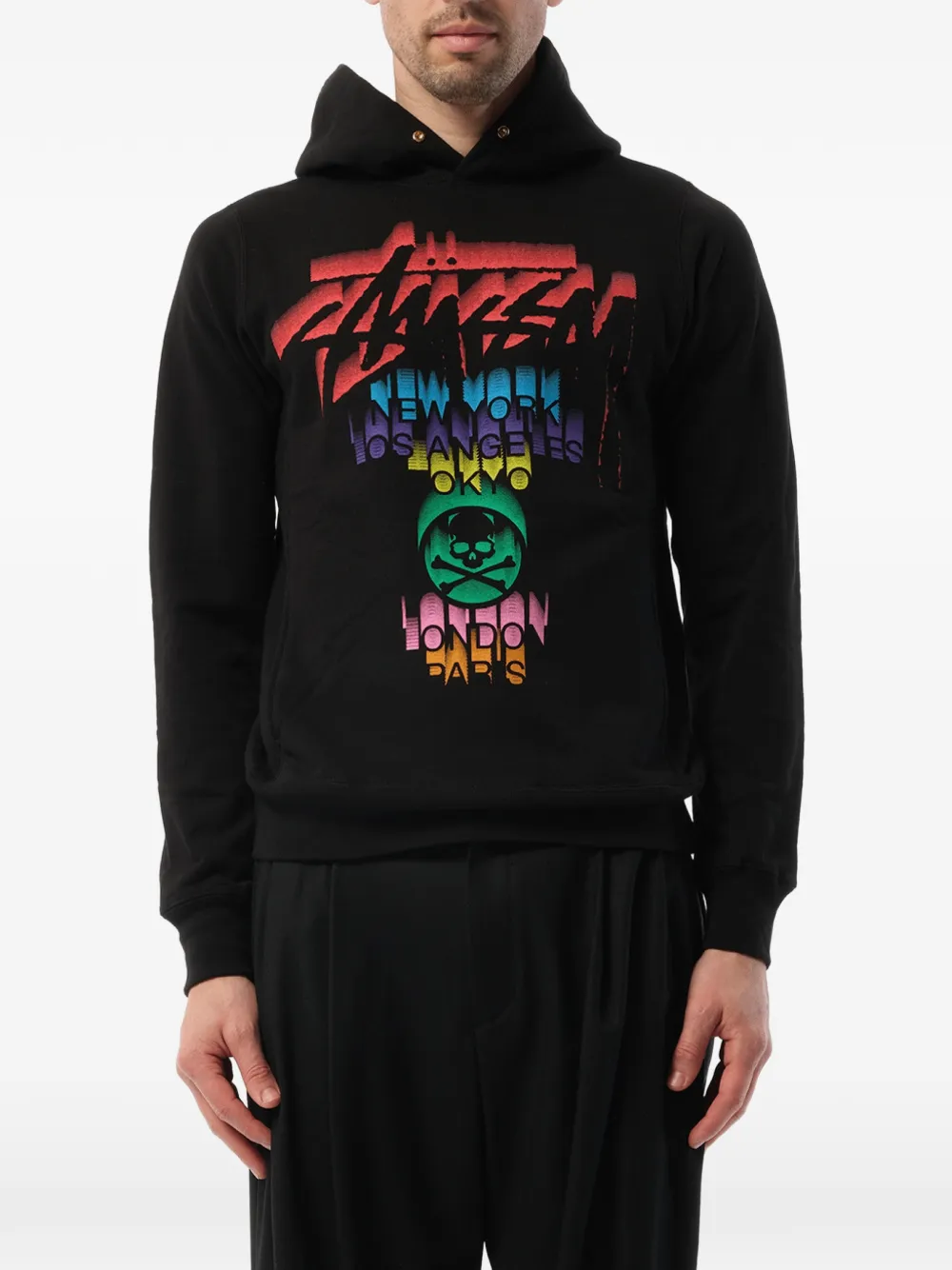 Mastermind Japan x Stüssy graphic-print drawstring hoodie - Black