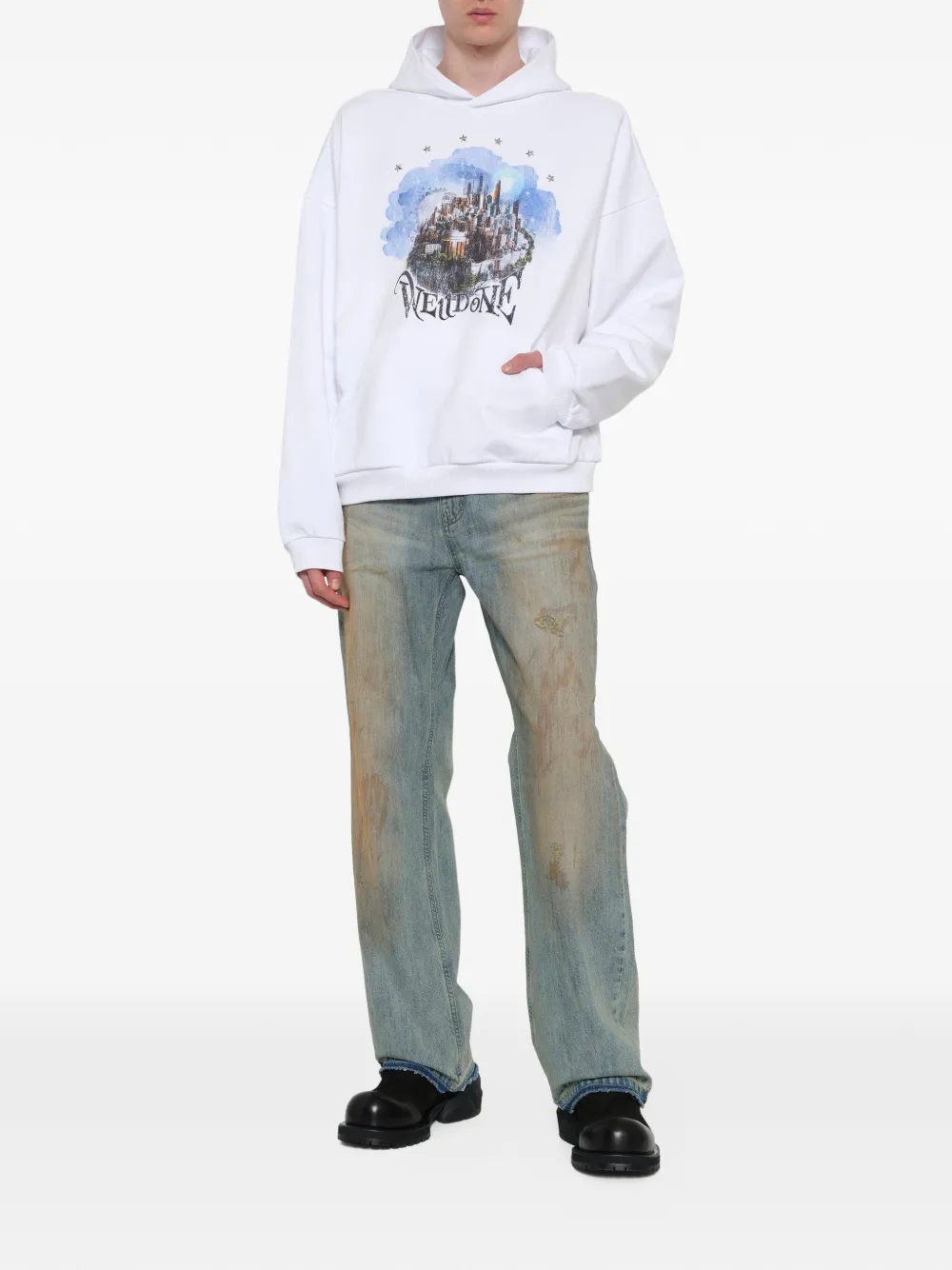 We11done Hoodie met print Wit