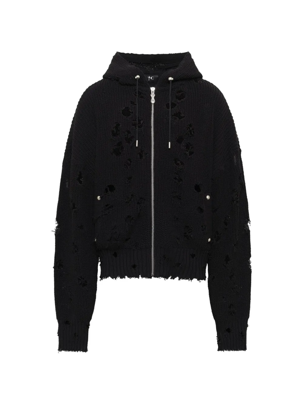 THUG CLUB Tc destroyed distressed knit hoodie - Nero