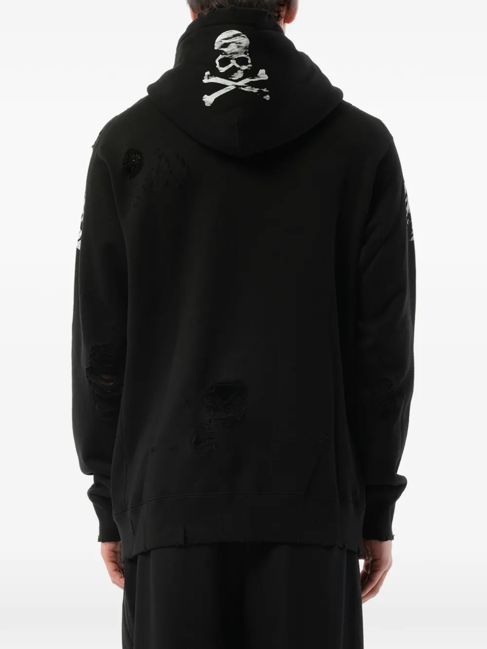 Mastermind Japan Gerafelde hoodie met doodskopprint Zwart