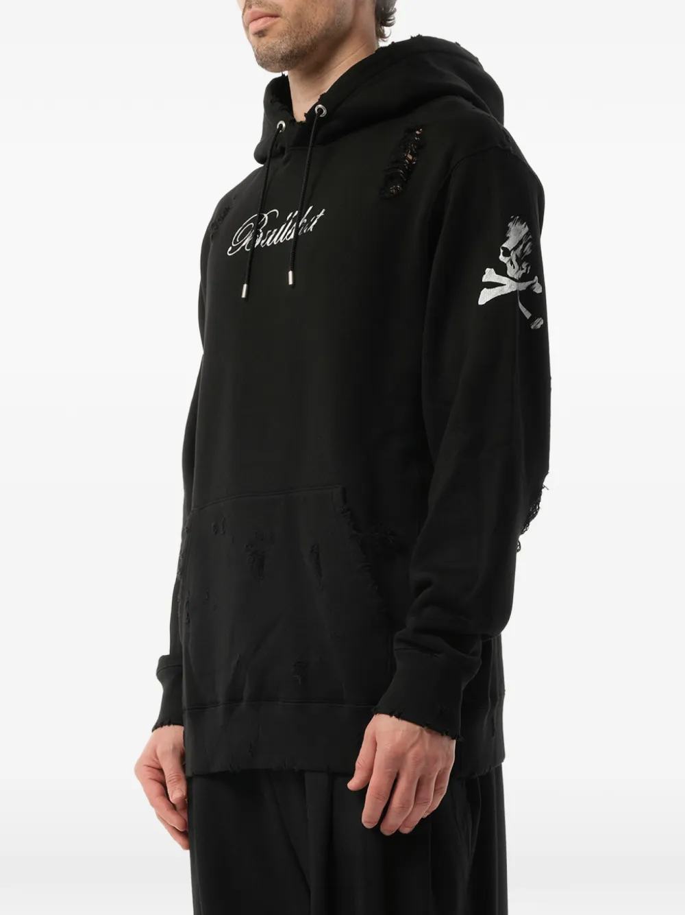 Mastermind Japan Gerafelde hoodie met doodskopprint Zwart