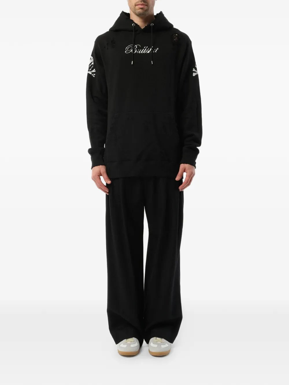 Mastermind Japan Gerafelde hoodie met doodskopprint Zwart