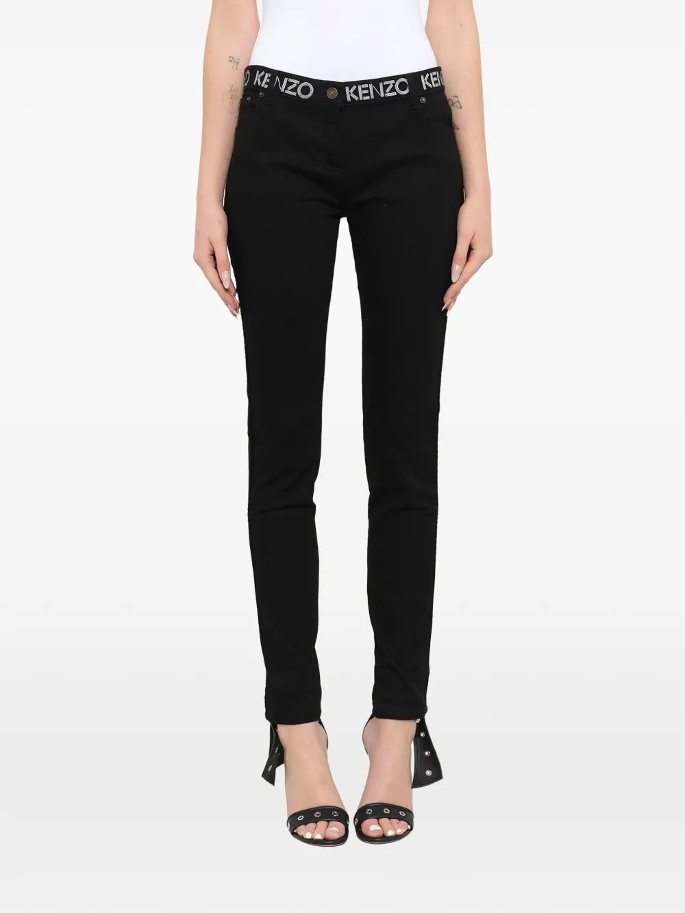 Kenzo logo-waistband skinny trousers - Nero