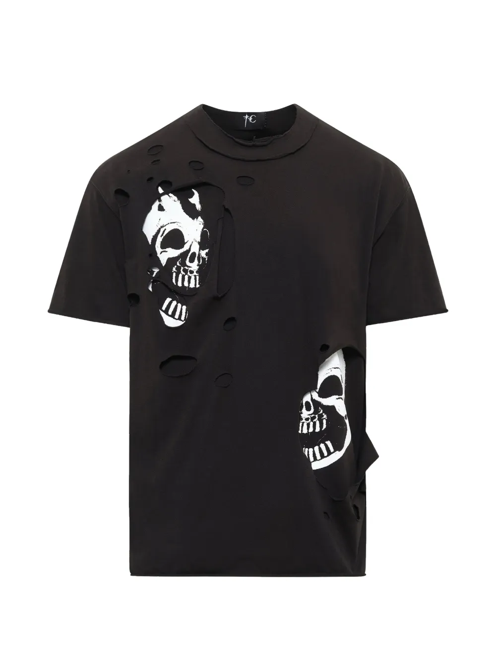 THUG CLUB distressed skull-print T-shirt - Nero