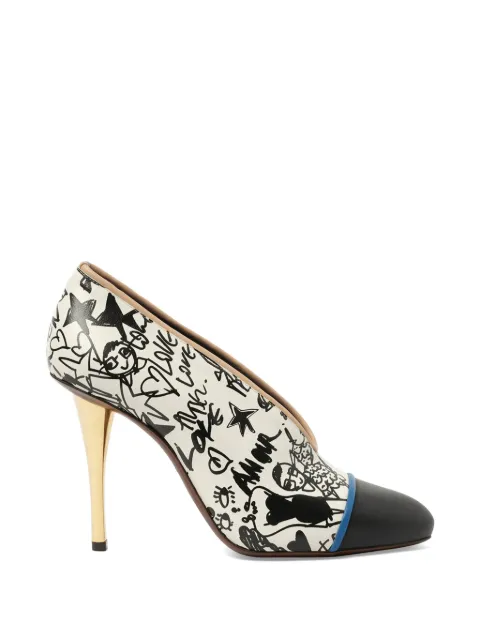 Lanvin V-neck graphic-print pumps