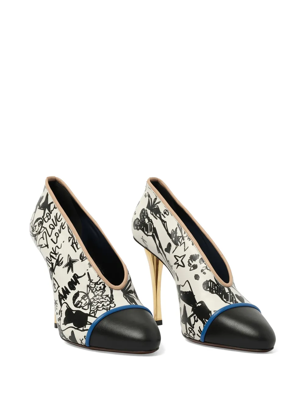 Lanvin V-neck graphic-print pumps Wit