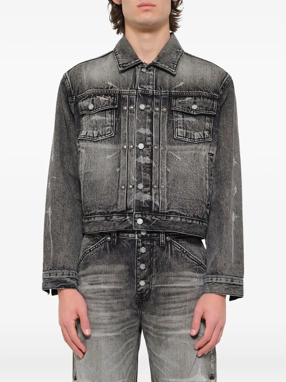 THUG CLUB TC Spine denim jack met uitgesneden details Zwart