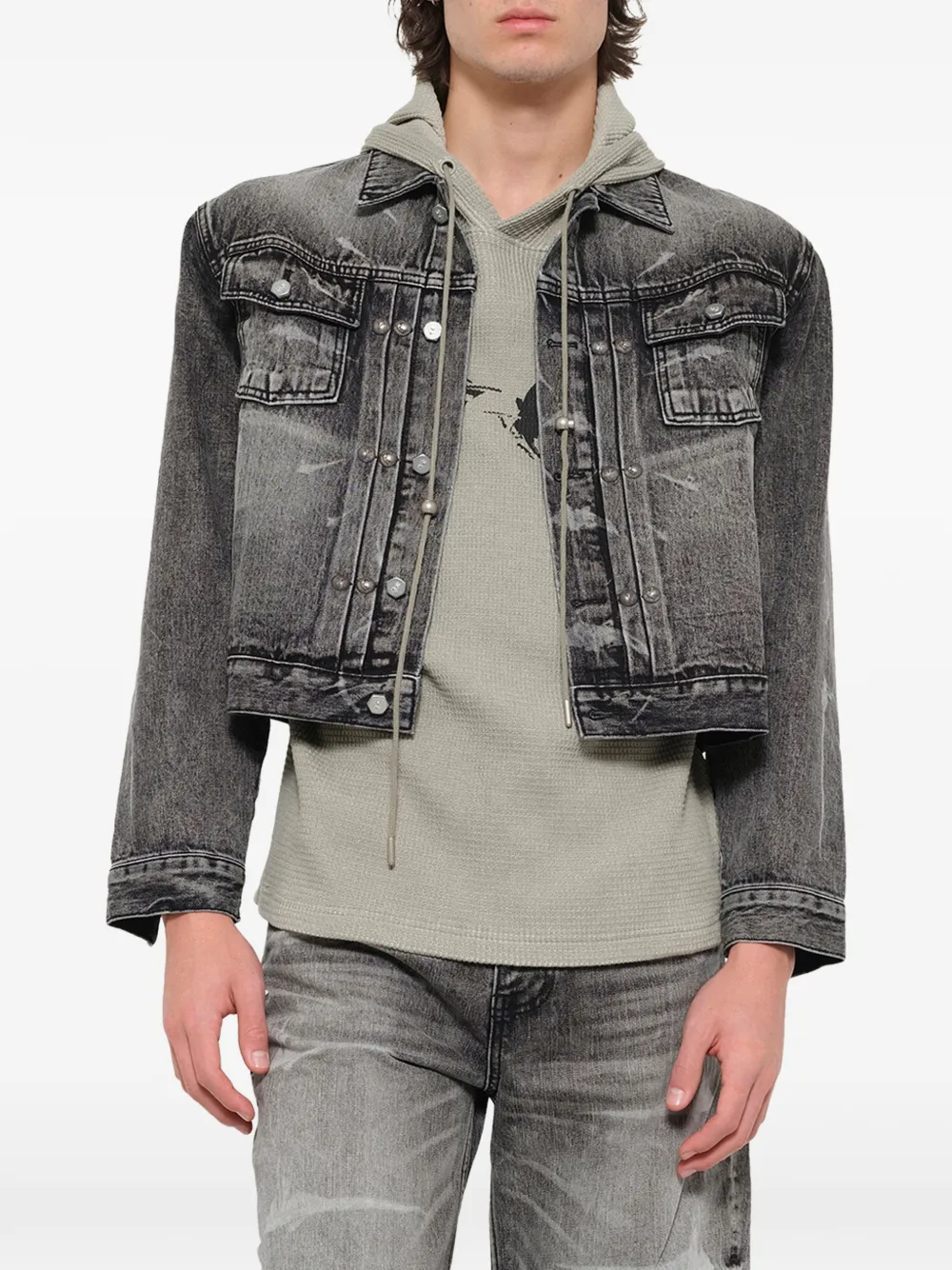 THUG CLUB TC Spine denim jack met uitgesneden details Zwart