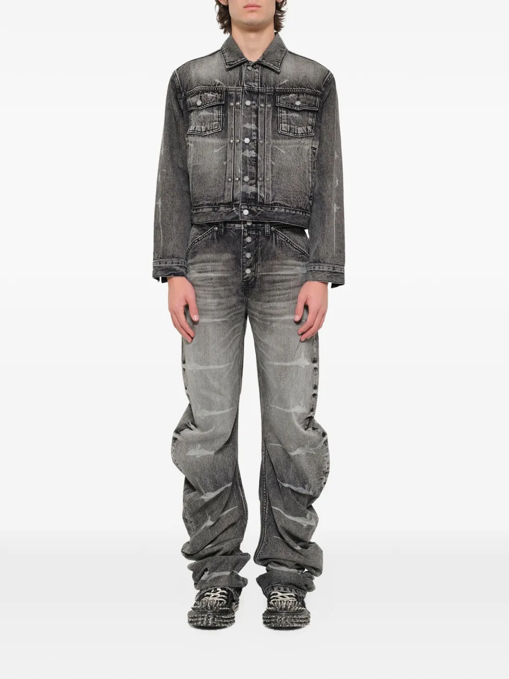 THUG CLUB TC Spine denim jack met uitgesneden details Zwart