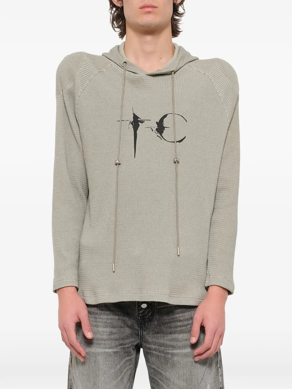 THUG CLUB Bulk Shoulder wafelgebreide hoodie Groen