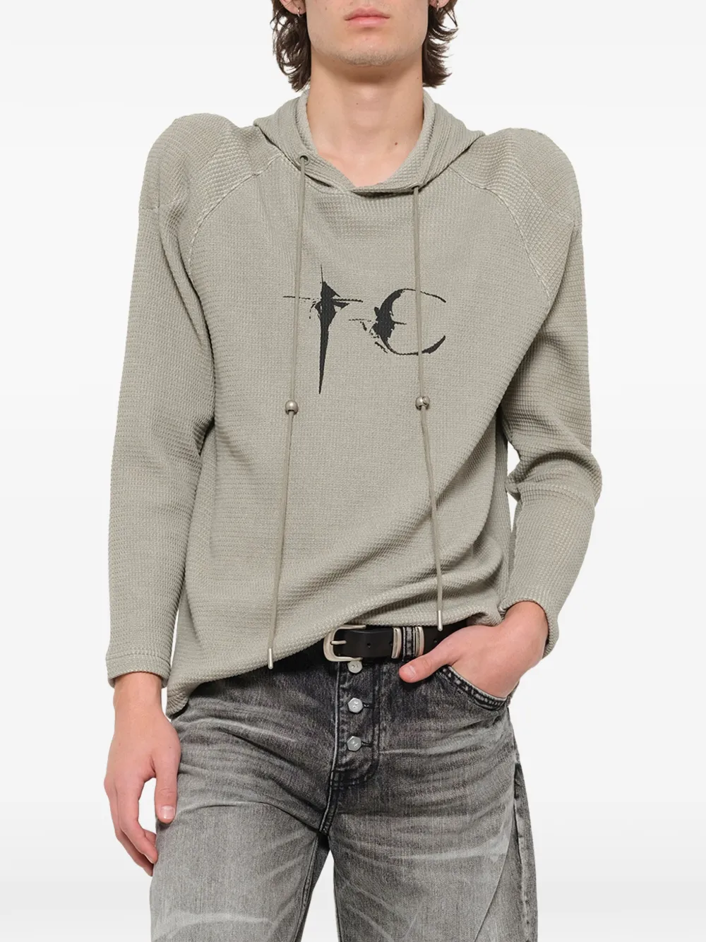 THUG CLUB Bulk Shoulder wafelgebreide hoodie Groen