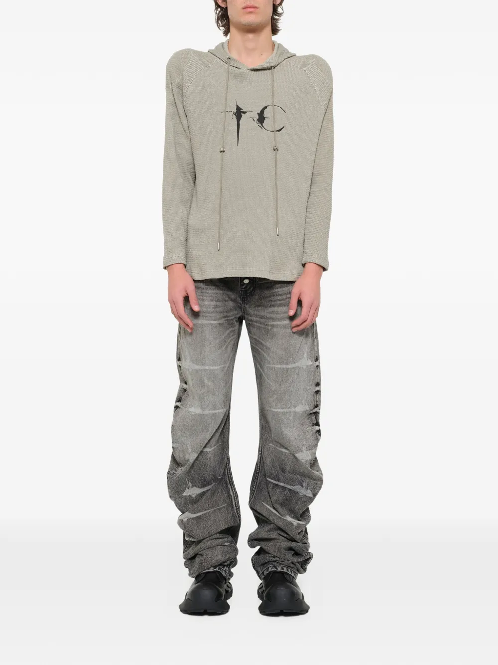 THUG CLUB Bulk Shoulder wafelgebreide hoodie Groen
