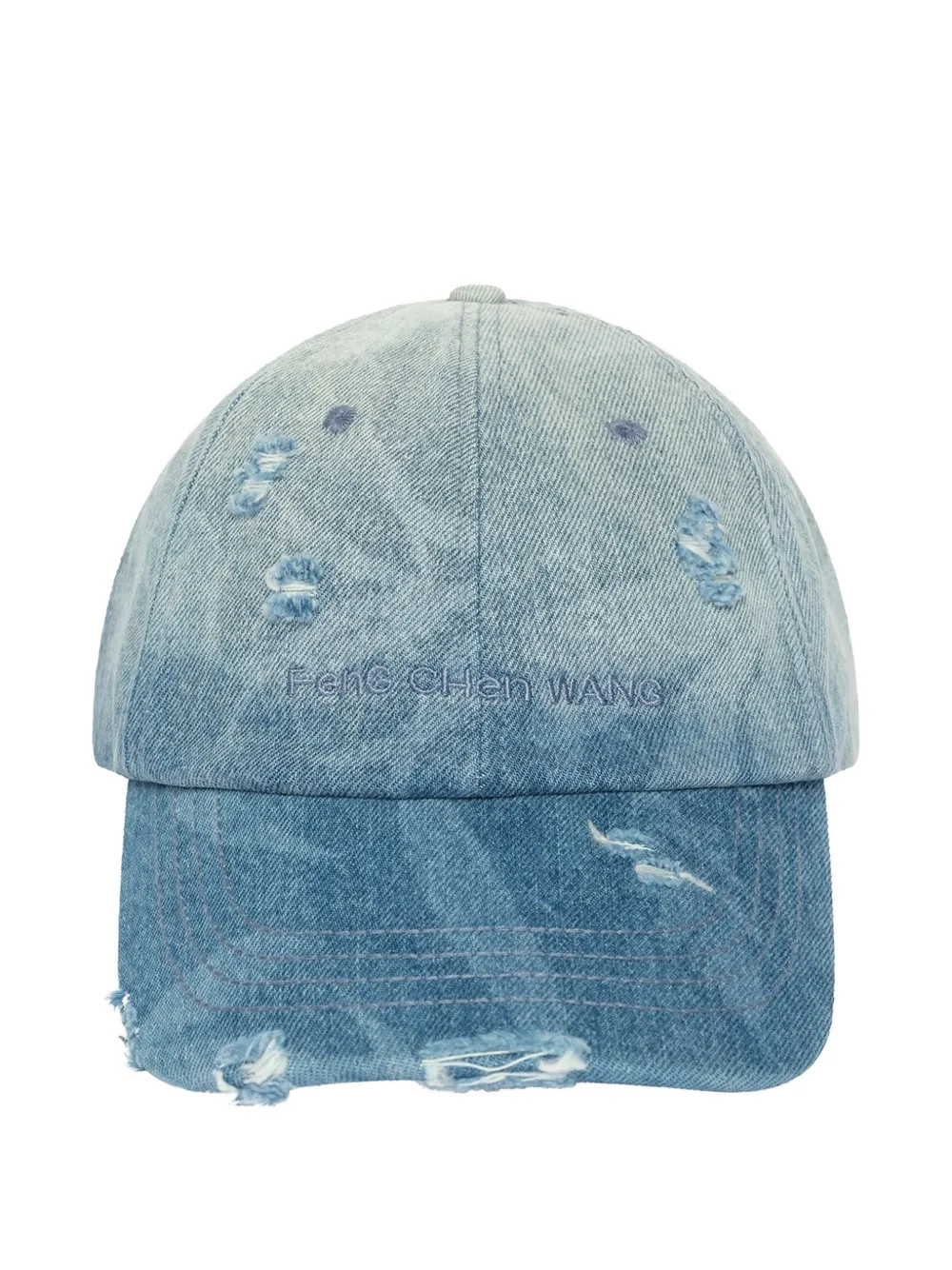 Feng Chen Wang distressed washed-denim baseball cap - Blau