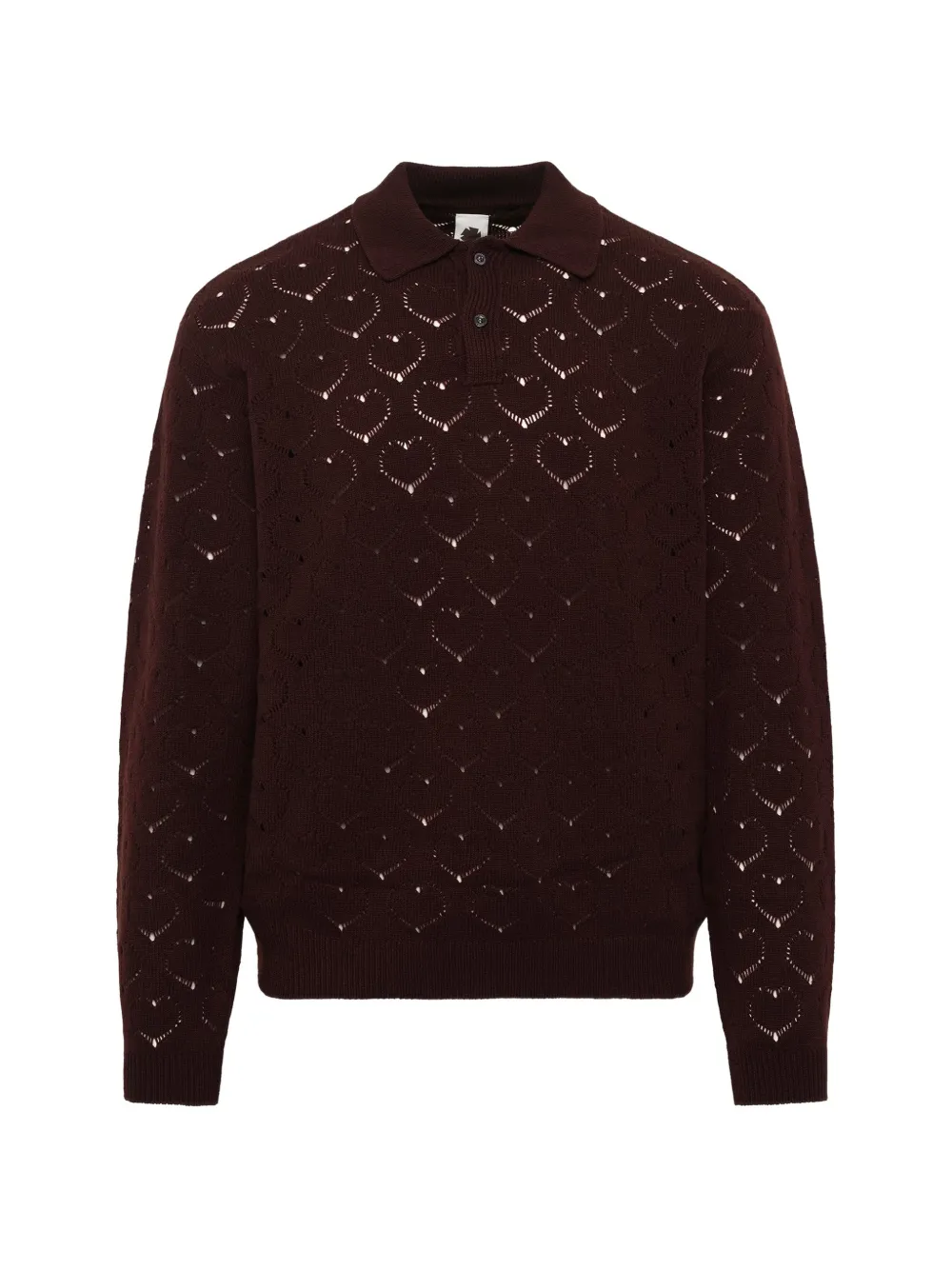 Vowels pointelle-knit wool polo shirt - Rosso