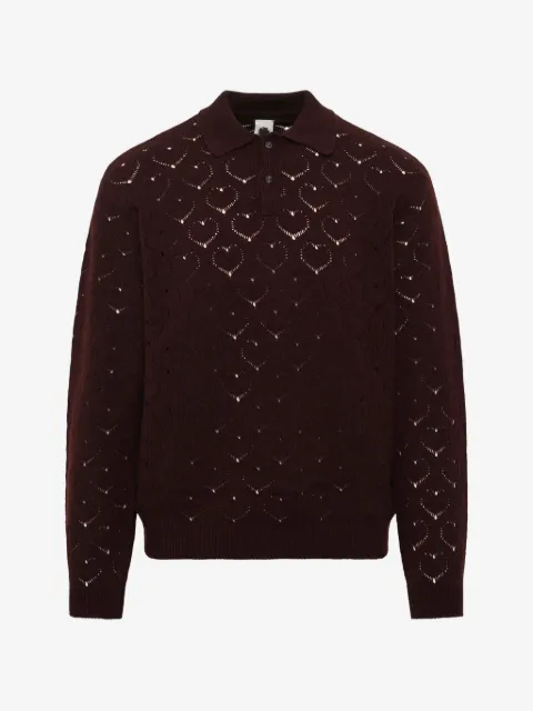 Vowels pointelle-knit wool polo shirt